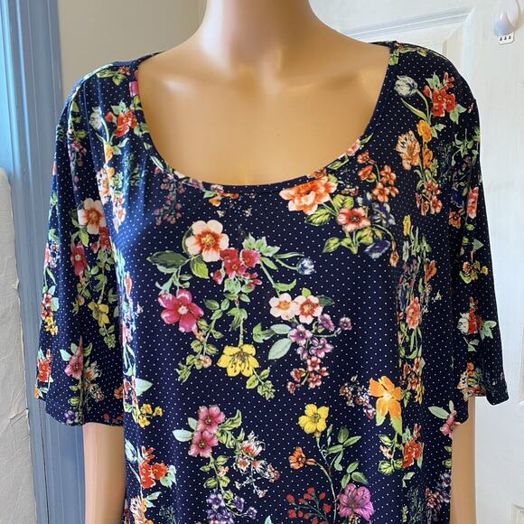 Nina Leonard Woman 3X Black Floral Liquid Knit Slip Top Flowy Swing Cottagecore - Picture 6 of 8